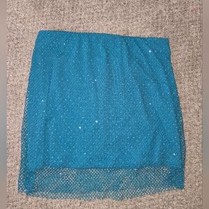 Sincerely Jules Teal Mesh Mini Skirt With Rhinestones Size Large